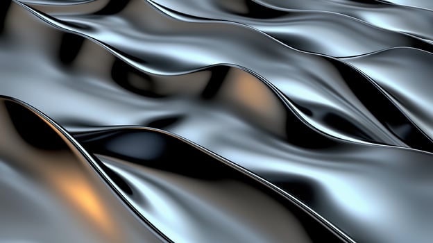 Fluid Metallic Waves in Silver and Gold Tones with Soft Lighting and Undulating Forms photo