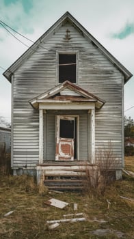An old abandoned house with a door and porch photo