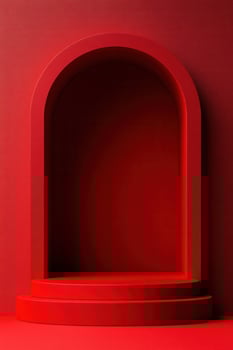 An empty red room with a large archway photo