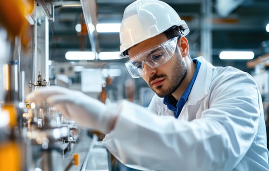 A man in a lab coat working on a machine photo