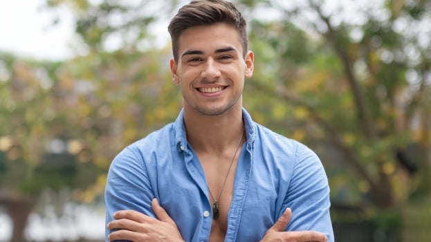A man with a shirt on and a smile photo