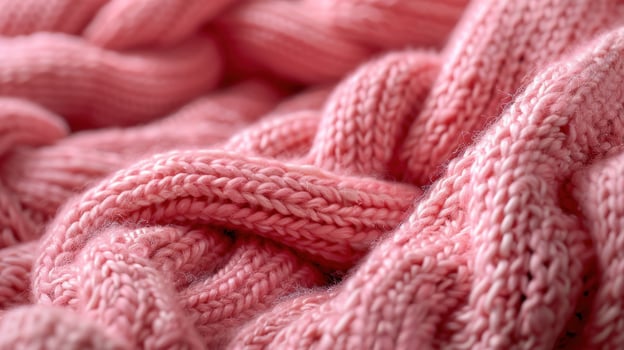 Closeup of a textured, knitted, pale pink fabric. photo