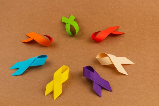 Colorful ribbons represent the fight against cancers and diseases photo