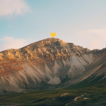 A mountain with a yellow heart on top photo