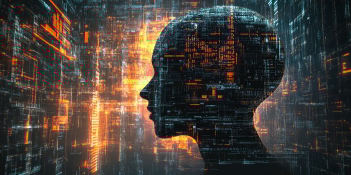 Exploring Artificial Intelligence Conceptual Visualization with Futuristic Data Stream photo