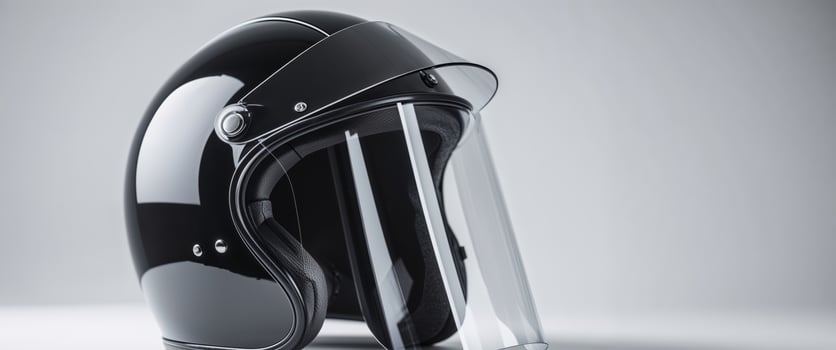 Black Protective Helmet with Face Shield. photo