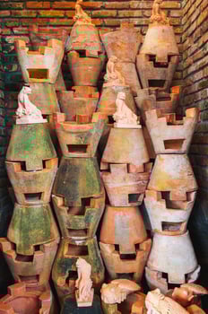 Vintage Asian traditional clay pots in a pottery workshop in Vietnam, Asia photo