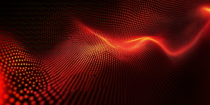 Abstract Red Glowing Dots Creating Wavy Surface for Technology Background photo
