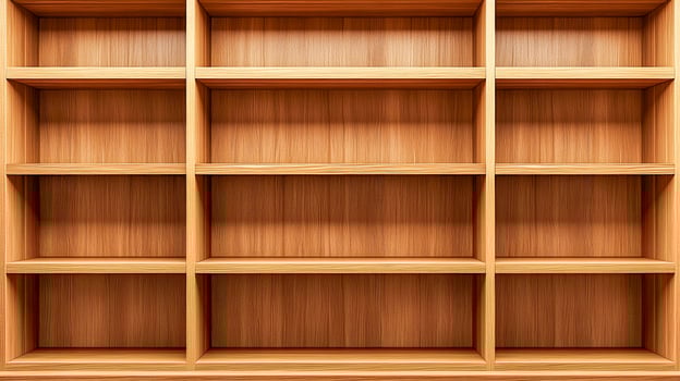 Wooden bookcase with shelves on a white background photo