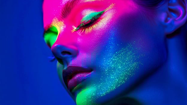 A woman with neon makeup and bright eyes photo