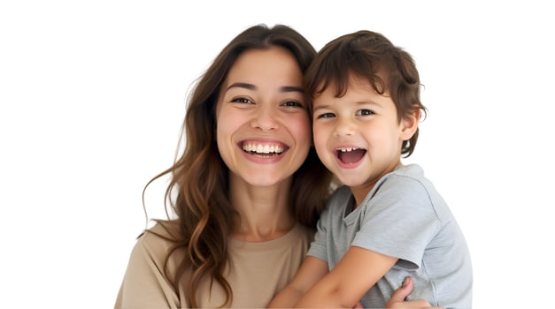 A woman and a child are smiling and laughing photo