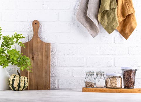 Kitchen counter top with cutting board photo