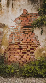 An old brick wall with plants growing on it photo