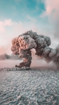 A large smoke plume is blowing out of a volcano photo