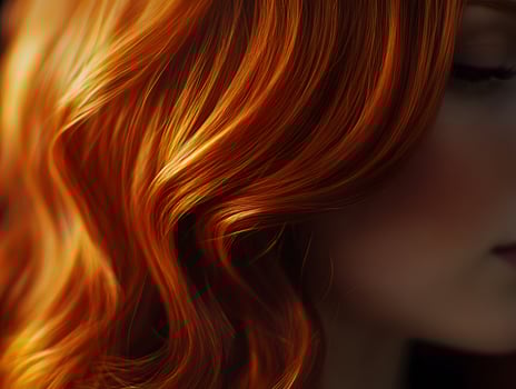 A woman with long red hair and a dark background photo