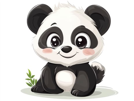 Cute Panda Bear Cub Smiling Cartoon Illustration Sitting on White Background photo