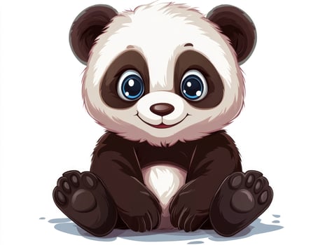 Cute Panda Bear Cub Sitting with a Gentle Smile in Cartoon Style photo