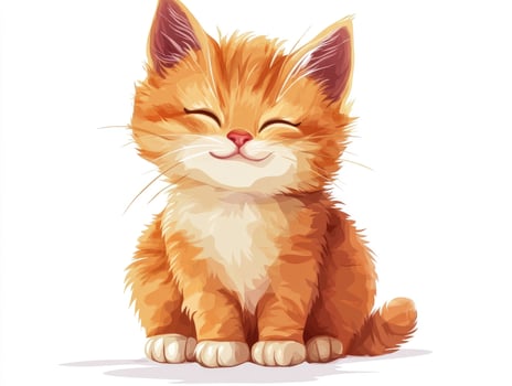 Cute Orange Kitten Sitting and Smiling on White Background Illustration photo