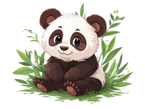 Cute Panda Sitting Amongst Green Leaves with a Gentle Smile photo