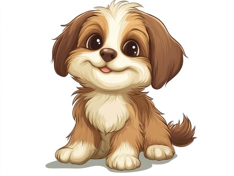 Cute Puppy Sitting Cartoon Illustration with Big Eyes and Small Smile photo