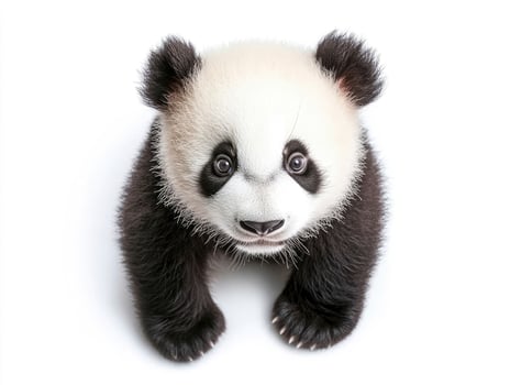 Cute Panda Cub Looking Up Isolated on White Background Studio Shot photo