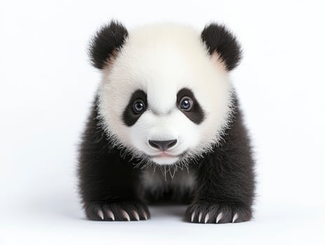 Cute Panda Cub Standing Isolated on White Background Looking Adorable photo