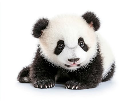 Cute Baby Panda Cub Sitting Isolated on White Background Close-up photo