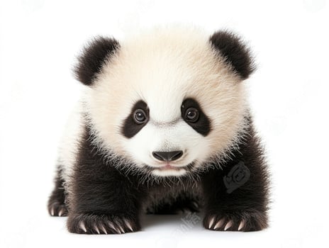 Cute Panda Cub Looking Directly at Camera on White Background photo
