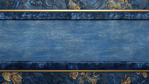 Blue Denim Texture with Gold Ornate Embellishments for Elegant Background photo