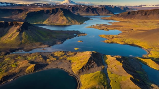 Aerial View of Volcanic Mountains and Glacial Rivers in Iceland photo