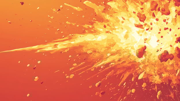 Fiery Explosion with Debris Scattering Against Orange Background Illustration Graphic photo