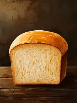 Loaf of Fresh Baked Bread on Rustic Wooden Table Illustration photo