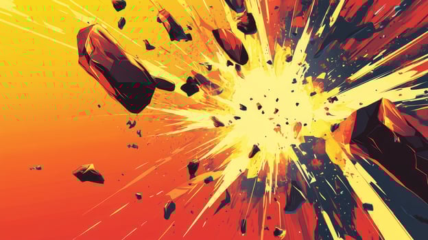 Asteroid Explosion with Debris and Energy Rays in a Dynamic Design photo