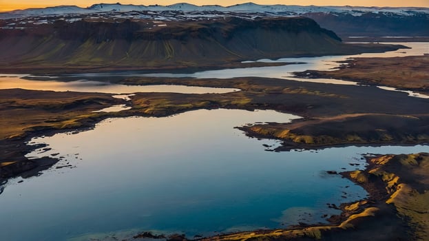 Aerial View of Iceland Landscape with Mountains and Tranquil Lake photo