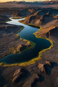 Aerial View of River Flowing Through Iceland's Dramatic Highland Landscape photo