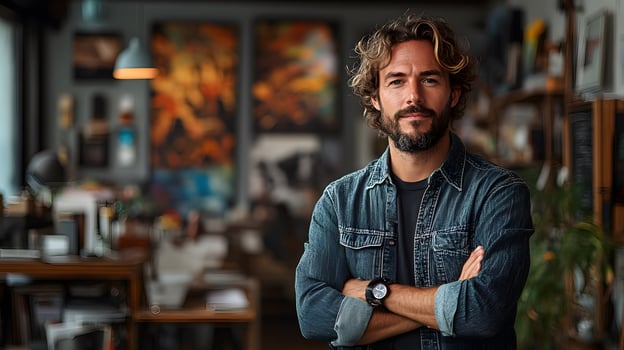 Designer experimenting with AI-enhanced tools to generate creative ideas in a digital workspace photo