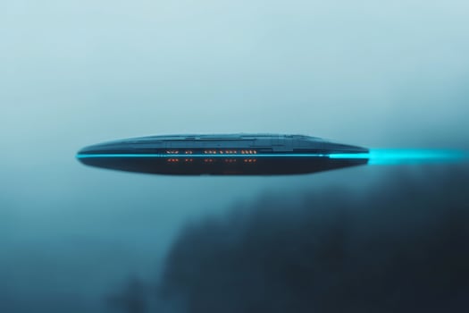 Mysterious craft gliding through foggy skies photo