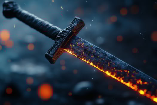 Glowing sword in a dark, enchanted realm photo