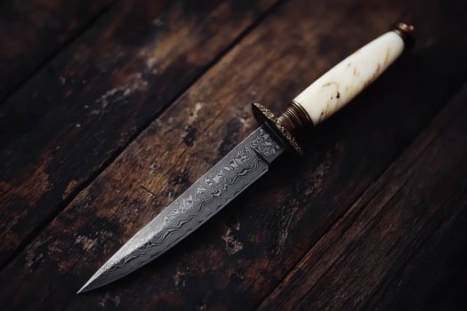 Knife on rustic wood surface - photo