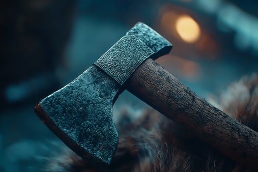 Ancient axe on fur in a serene setting photo