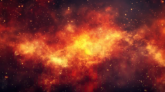 Dramatic Cosmic Nebula with Glowing Stars in Red and Gold Hues photo
