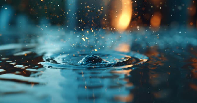 Raindrops falling on a surface with a light background photo