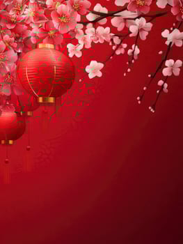Celebrating with Red Lanterns and Cherry Blossoms for Festive Occasions photo