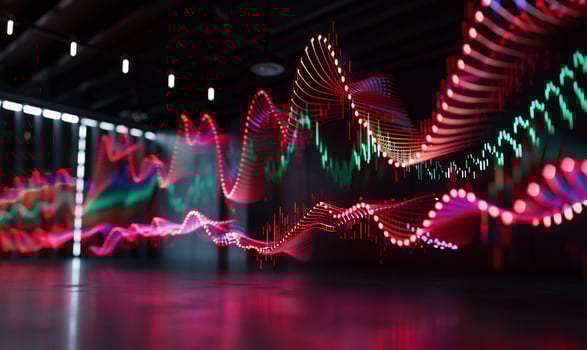 Dynamic financial data visualizations in a modern, dark space. Abstract representation of market trends photo