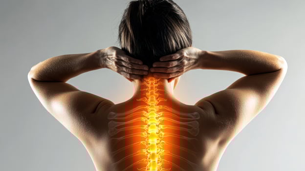 A glowing spine illustration showcasing human anatomy and wellness. photo