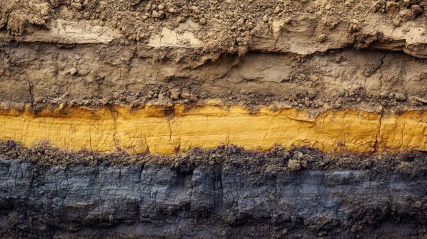 A detailed view of layered soil showcasing natural earth textures. photo