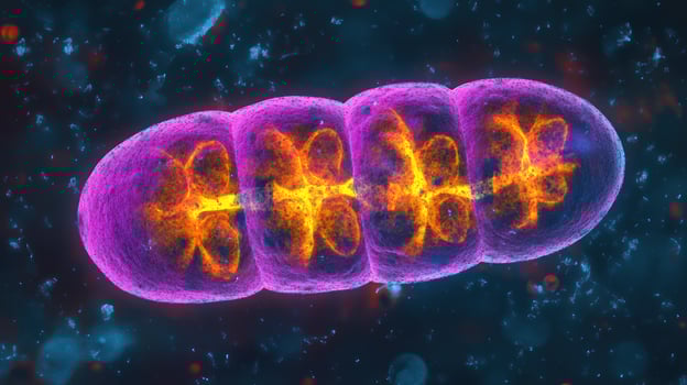 Vibrant microscopic view of a cell showcasing its intricate structure. photo
