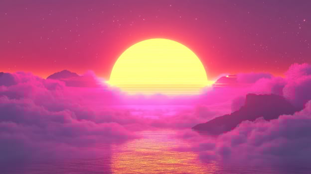 A vibrant sunset casting colorful hues over tranquil clouds and ocean. photo