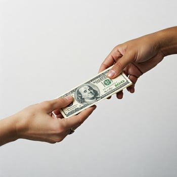 Two hands holding a dollar bill photo