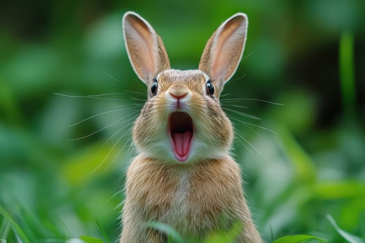 A rabbit with its mouth open and its mouth wide open photo